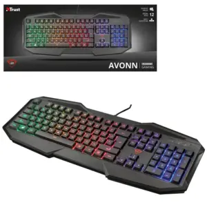 Teclado Gamer Trust Avonn GTX 830-W LED Rainbow Anti-Ghosting Multimídia Preto 21621