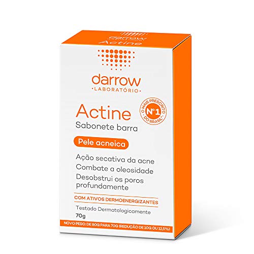 Darrow Actine Sabonete Dermatológico em Barra, Sabonete com Ácido Salicílico, Enxofre Coloidal e Ácido Lático, Limpeza Profunda, Ação Secativa da Acne, Controle de Oleosidade e Desobstrui os Poros, 70g
