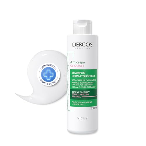 Vichy Dercos Shampoo Anticaspa Sensível, Acalma o Couro Cabeludo e Remove a Caspa desde o Primeiro Uso, com Ação Antirrecidiva de 6 Semanas e Tecnologia Sem Sulfato, 200ml
