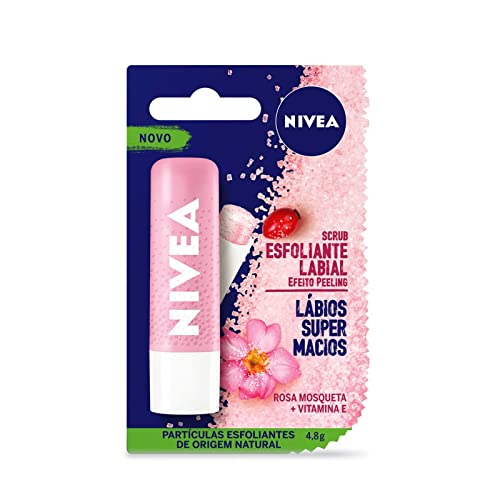 NIVEA Esfoliante Labial Scrub Rosa Mosqueta 4,8g - Renova os lábios com efeito peeling, previne as pelinhas e deixa os lábios macios e hidratados, sem cor